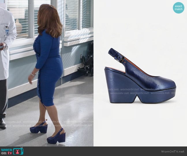 Clergerie Dylan Metallic Leather Wedge Sandals worn by Catherine Avery (Debbie Allen) on Greys Anatomy