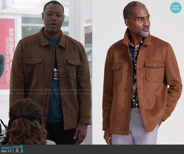 Dominic’s brown suede jacket on Abbott Elementary
