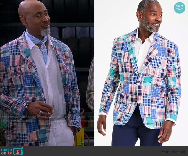Club Room Patchwork Madras Regular-Fit Blazer worn by Frank (Lamont Thompson) on The Upshaws