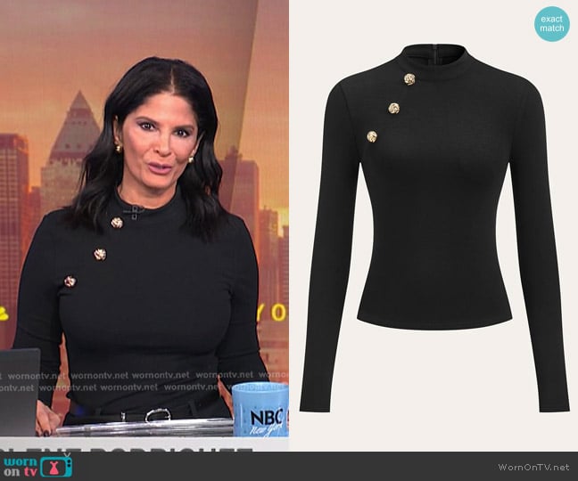 Commense Metal Detail Mock Neck Long Sleeve T-Shirt worn by Darlene Rodriguez on Today