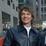 Connor Storrie’s navy leather jacket and jeans on Today