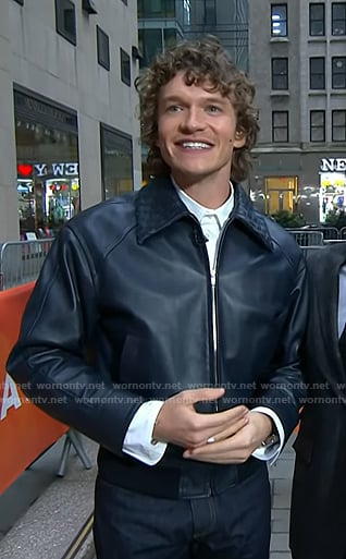 Connor Storrie's navy leather jacket and jeans on Today