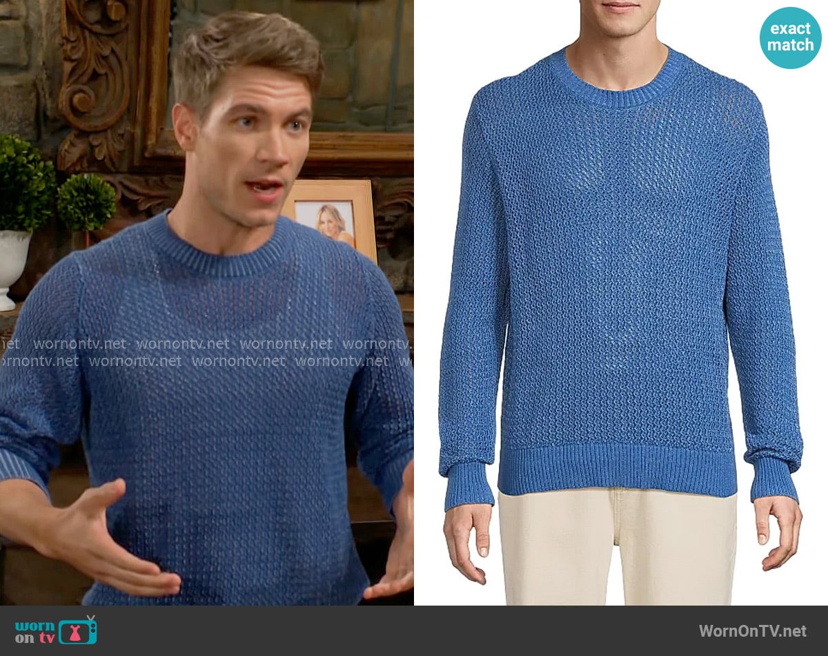 Noah’s blue crochet sweater on The Young and the Restless