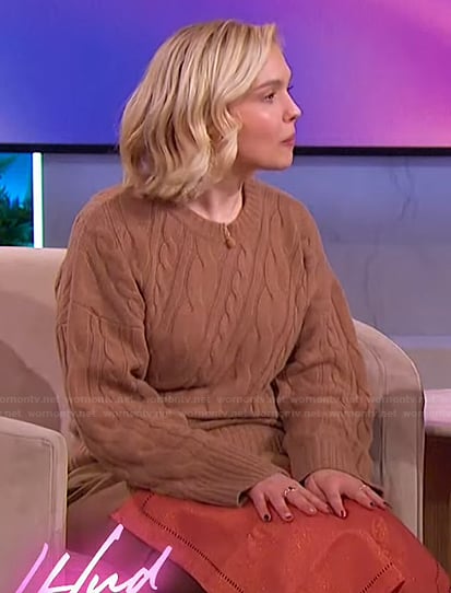 Courtney Cook's brown cable knit sweater on The Jennifer Hudson Show