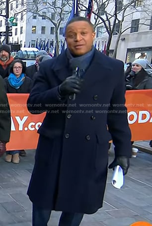 Craig's navy double breasted coat on Today