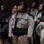 Krystal’s gray cropped denim jacket on Abbott Elementary