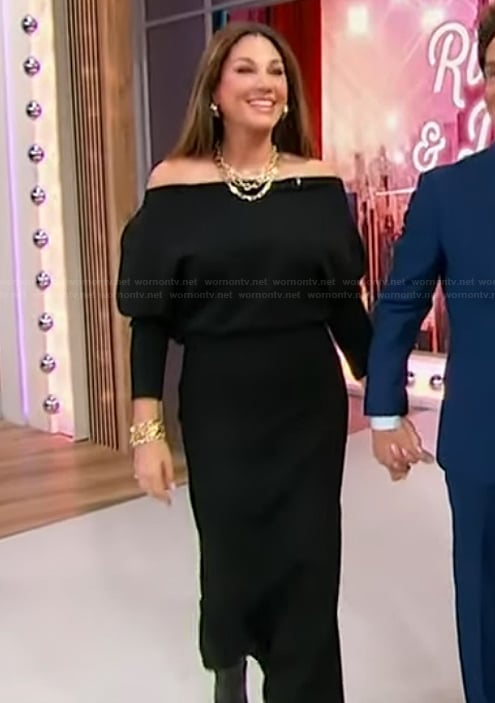 Daisy Fuentes's black off shoulder sweater dress on Sherri