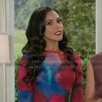 Dani’s blue and red printed mesh dress on Beyond the Gates