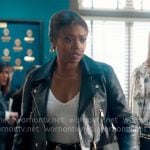 Daphne’s cropped leather moto jacket on High Potential