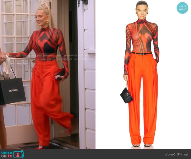 David Koma Printed Mesh Bodysuit and Tapered Trouser worn by Erika Jayne on The Real Housewives of Beverly Hills