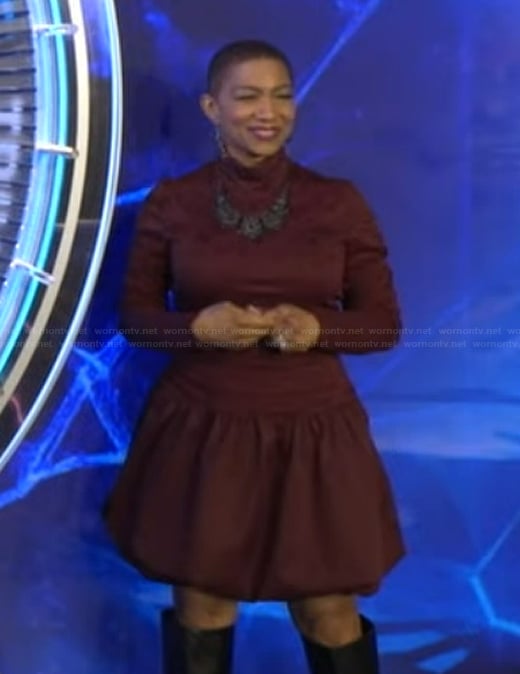 Deja Vu’s burgundy mini dress on Live with Kelly and Mark