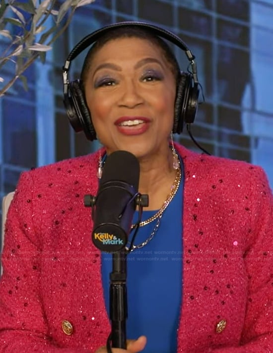 Deja Vu’s pink tweed blazer on Live with Kelly and Mark