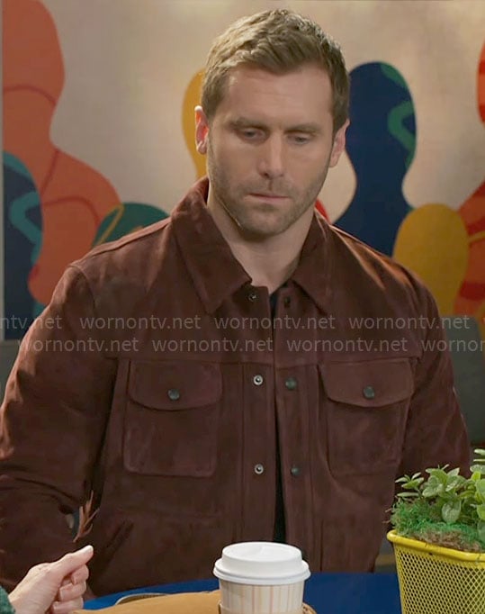 Derek’s brown suede jacket on Beyond the Gates