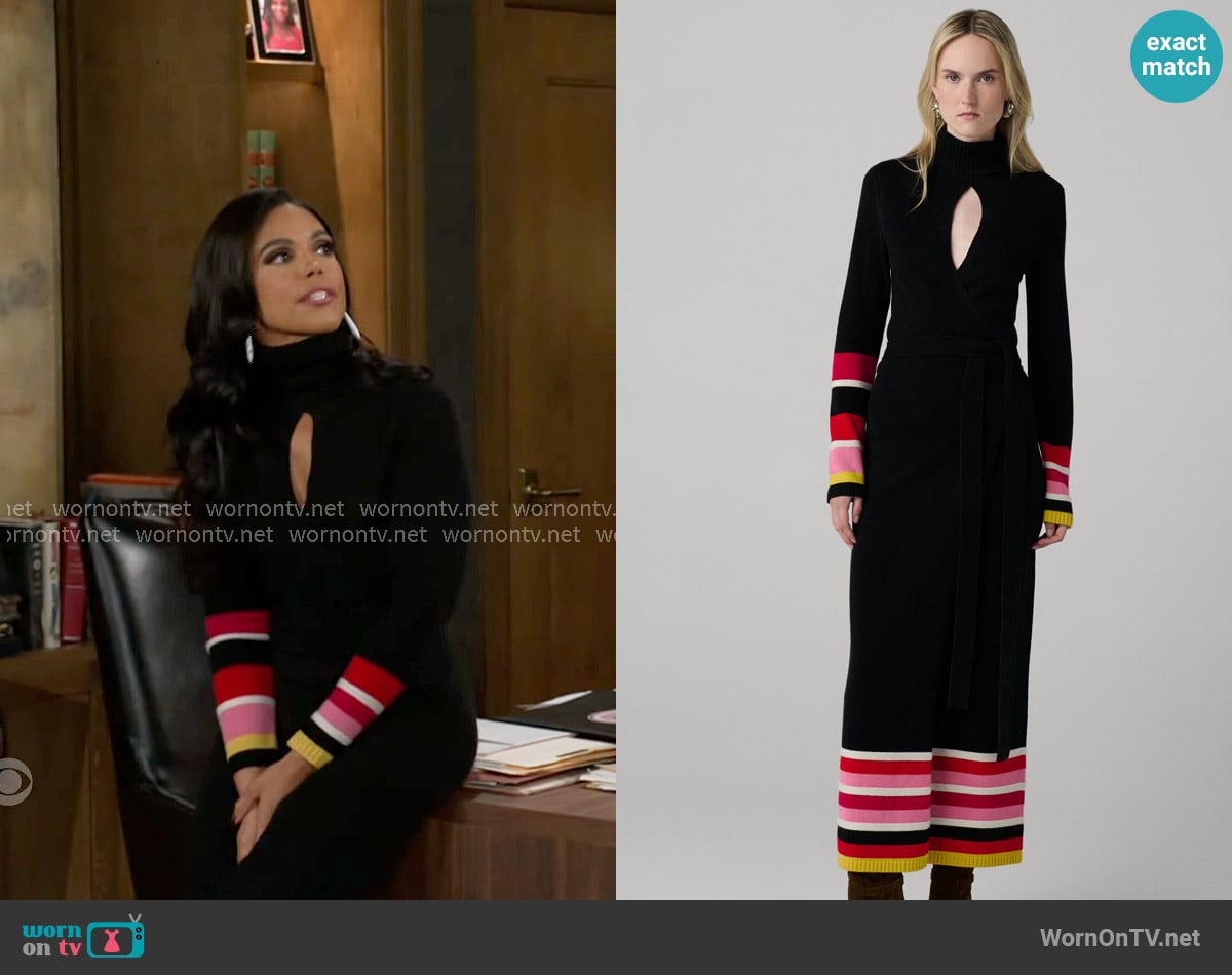 Diane von Furstenberg Bea Sweater Dress in Black Combo worn by Dani Dupree (Karla Mosley) on Beyond the Gates
