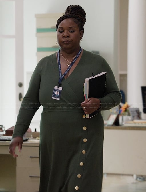 Dia's green knit sweater dress on Abbott Elementary