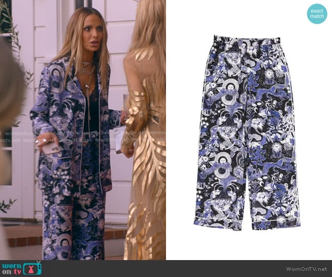 Dior Printed Silk Pajama Pants worn by Dorit Kemsley on The Real Housewives of Beverly Hills