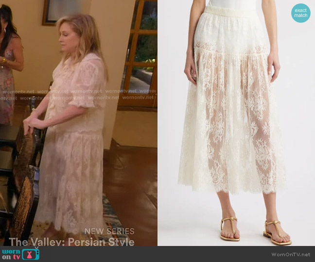 Doen Sebastiane Tiered Lace Skirt worn by Kathy Hilton on The Real Housewives of Beverly Hills