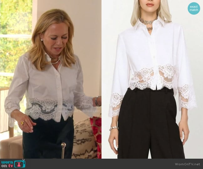 Dolce & Gabbana Lace-insert Cropped Poplin Shirt worn by Sutton Stracke on The Real Housewives of Beverly Hills