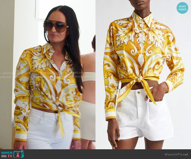 Lisa’s yellow print tie front shirt on RHOSLC Lisa’s yellow print tie front shirt on RHOSLC