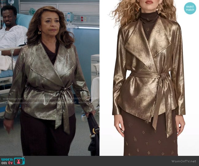 Donna Karan New York Flyaway Metallic Faux Leather Jacket worn by Catherine Avery (Debbie Allen) on Greys Anatomy