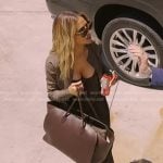 Dorit’s brown cardigan and leather tote on The Real Housewives of Beverly Hills