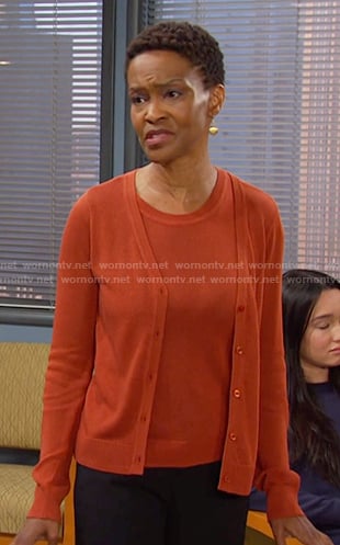 Dr. Gregory’s orange cardigan on Days of our Lives