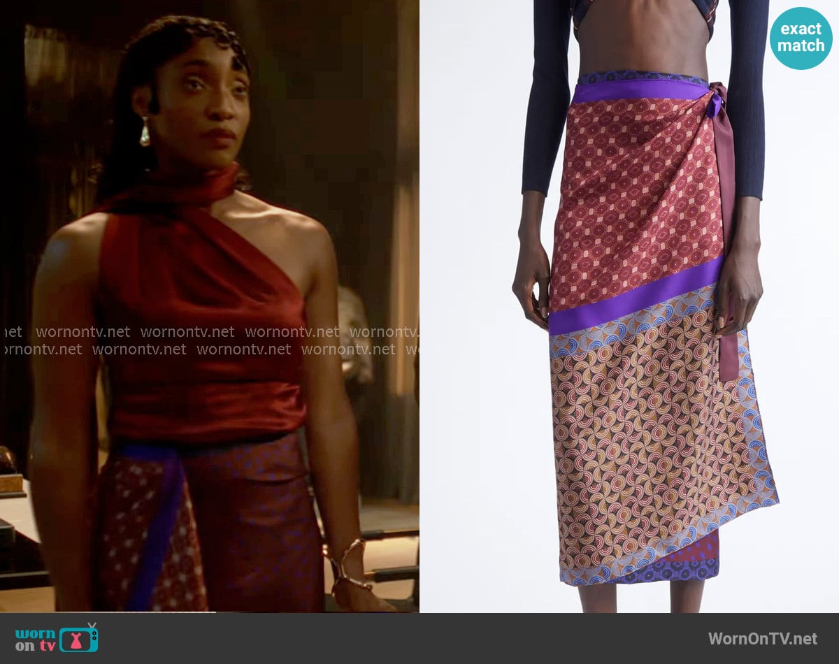 Dries van Noten Scarfy Print Silk Satin Wrap Skirt worn by Faith Mitchell (Iantha Richardson) on Will Trent