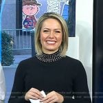 Dylan’s black pearl neck sweater and polka dot pants on Today