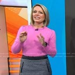 Dylan’s pink sweater and leather trim mini skirt on Today