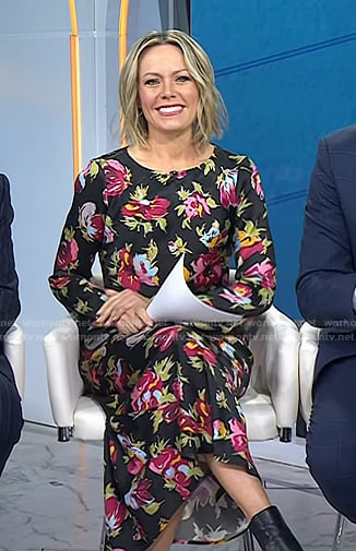 Dylan’s black floral midi dress on Today