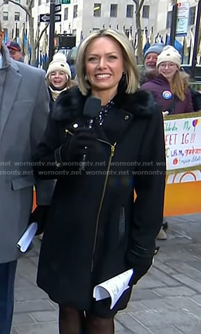 Dylan's black fur collar zip coat on Today