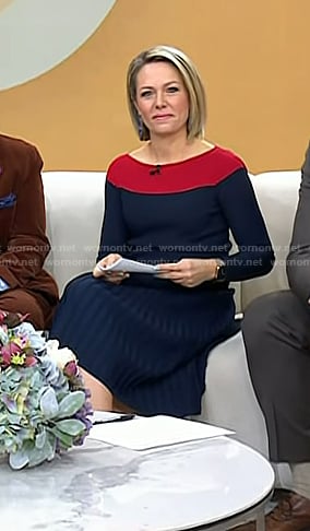 Dylan’s navy and red colorblock dress on Today