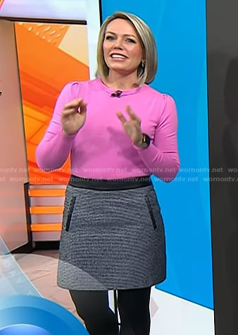 Dylan’s pink sweater and leather trim mini skirt on Today