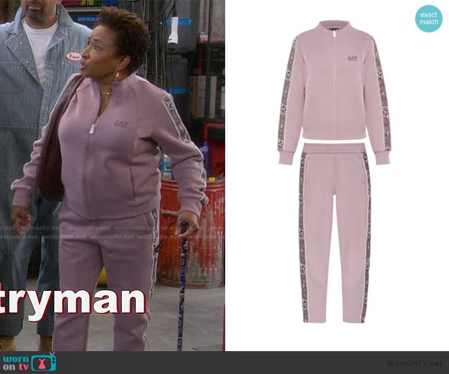 EA7 Logo-embellished Cotton-blend Track Suit In Pink worn by Lucretia Turner (Wanda Sykes) on The Upshaws