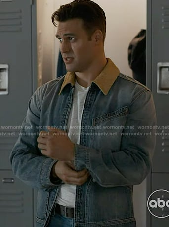 Eddie’s denim jacket with suede collar on 9-1-1