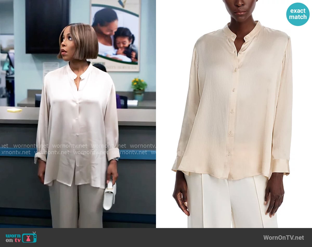 Eileen Fisher Silk Mandarin Collar Shirt worn by Andrea Barnes (Kj Smith) on Tyler Perrys Sistas