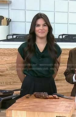 Elena Besser’s green satin cowl neck top on Today