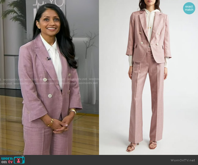 Eleventy Crop Double Breasted Virgin Wool, Silk & Linen Blazer and Pants worn by Tanvi Patel on Good Morning America