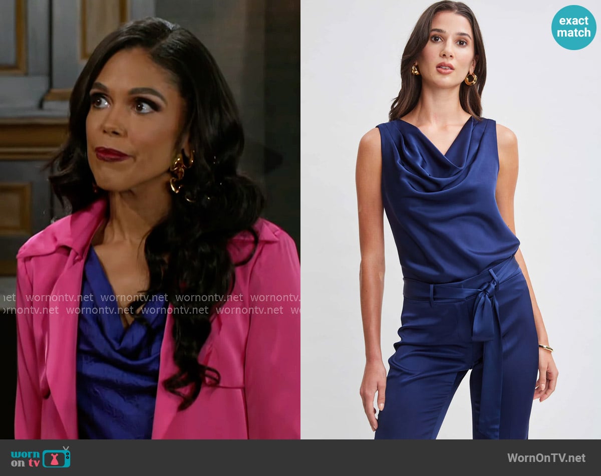 Elie Tahari Satin Cowl Top worn by Dani Dupree (Karla Mosley) on Beyond the Gates