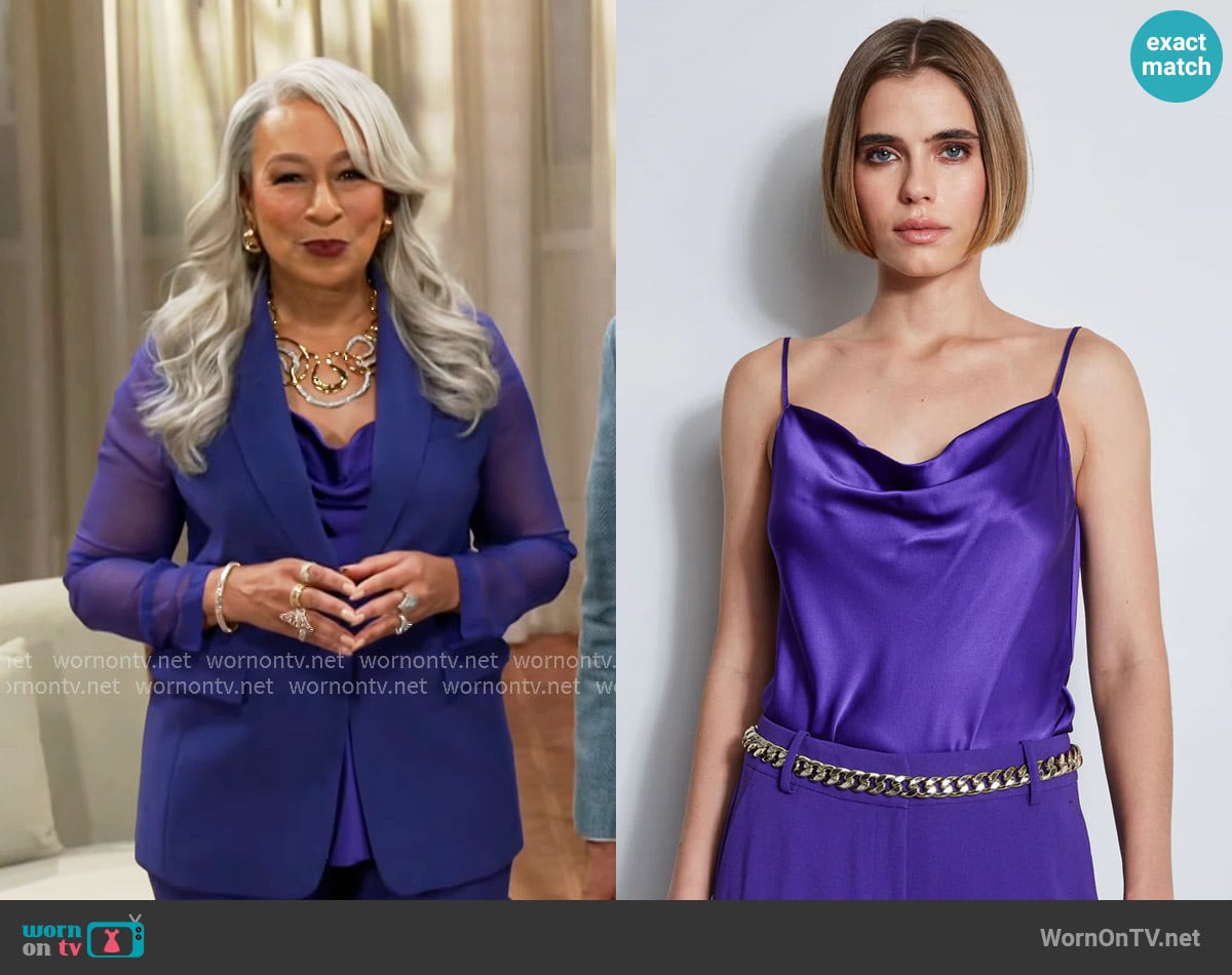 Elie Tahari Stretch Silk Cami in Grape worn by Anita Dupree (Tamara Tunie) on Beyond the Gates