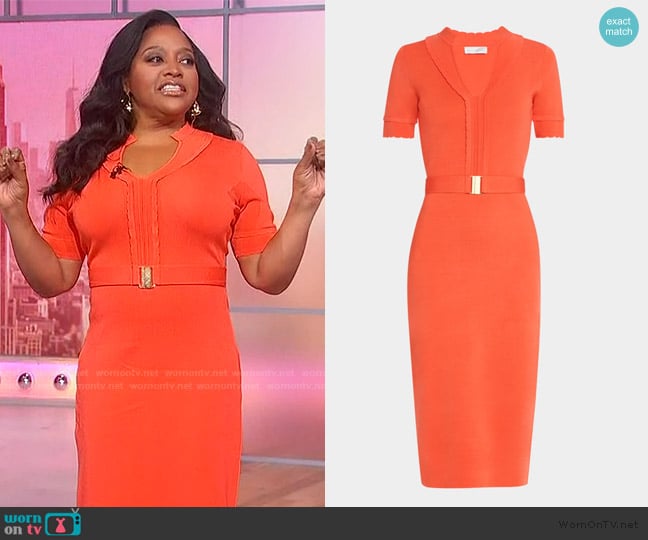 Elie Tahari The Zariyah Belted Bodycon Midi Sweater Dress worn by Sherri Shepherd on Sherri