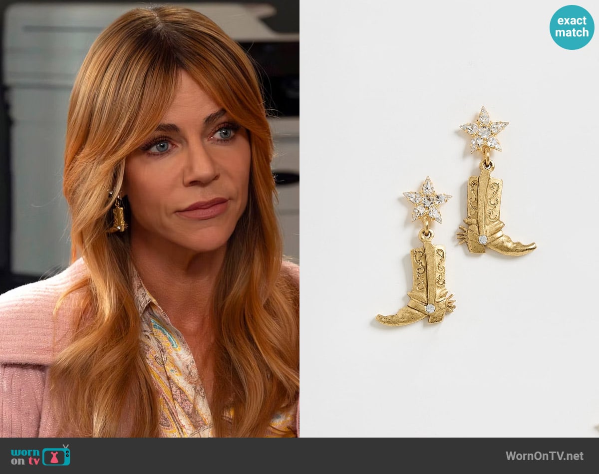 Elizabeth Cole These Boots Were Made for Walking Earrings worn by Morgan Gillory (Kaitlin Olson) on High Potential