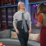 Elle Fanning’s pinstripe high-waist pants on The Kelly Clarkson Show