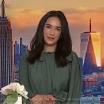Emilie Ikeda’s green long sleeve blouse on NBC News Daily