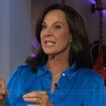 Emily Kaufman’s blue satin top on The Kelly Clarkson Show