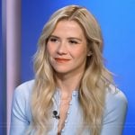 Elizabeth Smart’s blue cardigan on Access Hollywood