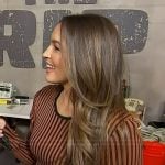 Emily's brown striped dress on Access Hollywood