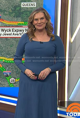 Emily’s blue pleated knit midi dress on Today