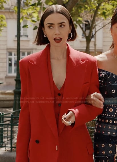 Emily’s red blazer and vest on Emily in Paris