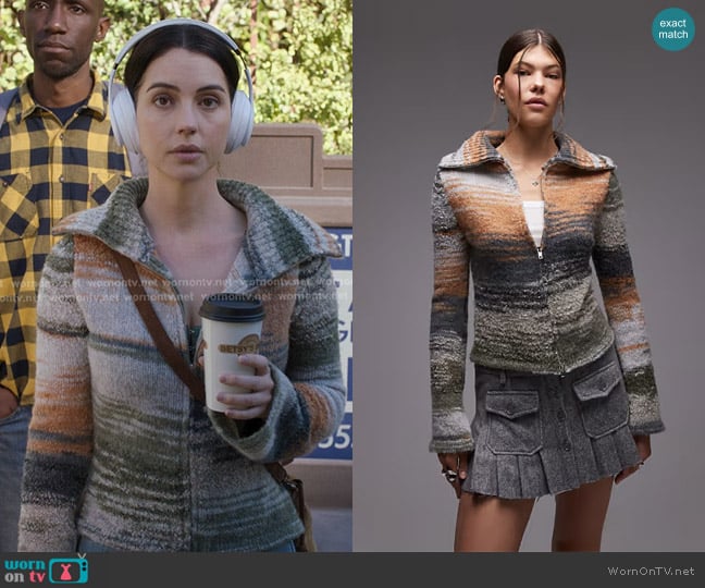 Emory Park Wide Collar Zip Up Cardigan in olive blend worn by Jules Millin (Adelaide Kane) on Greys Anatomy